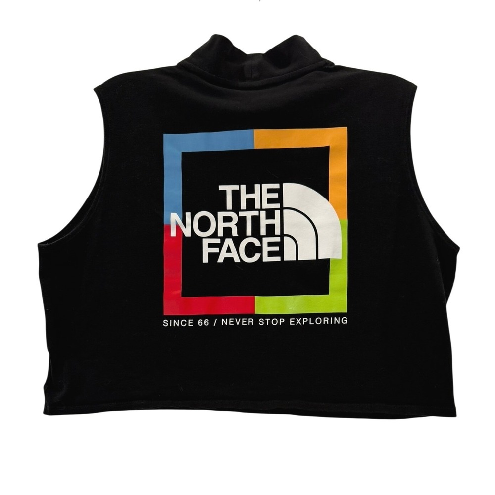 The North Face Womens Black Mock Neck Sleeveless Crop Top XL Multi Color Logo